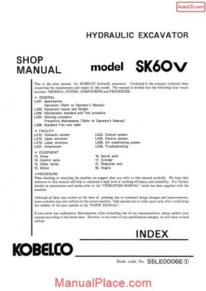 kobelco sk60v hydraulic excavator book code no s5le0006e page 1