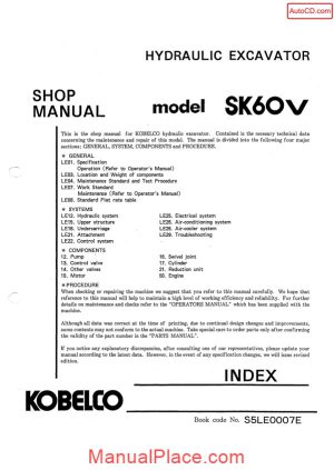 kobelco sk60v hydraulic excavator book code no s5le0007e page 1