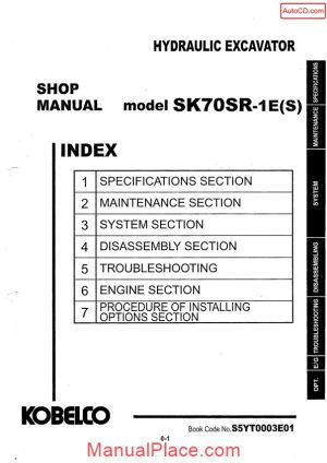 kobelco sk70sr 1e s hydraulic excavator book code no s5yt0003e01 page 1