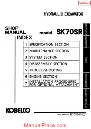 kobelco sk70sr hydraulic excavator book code no s5y10001e page 1