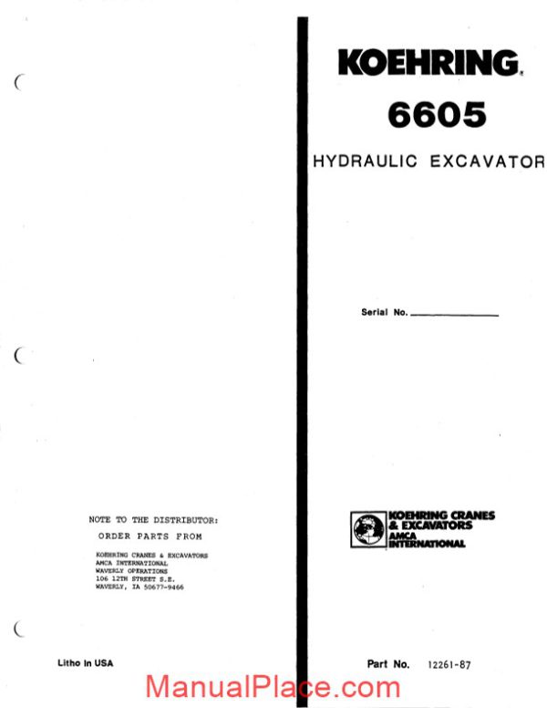 koehring and bantam excavators 6605 parts book 108301 page 1