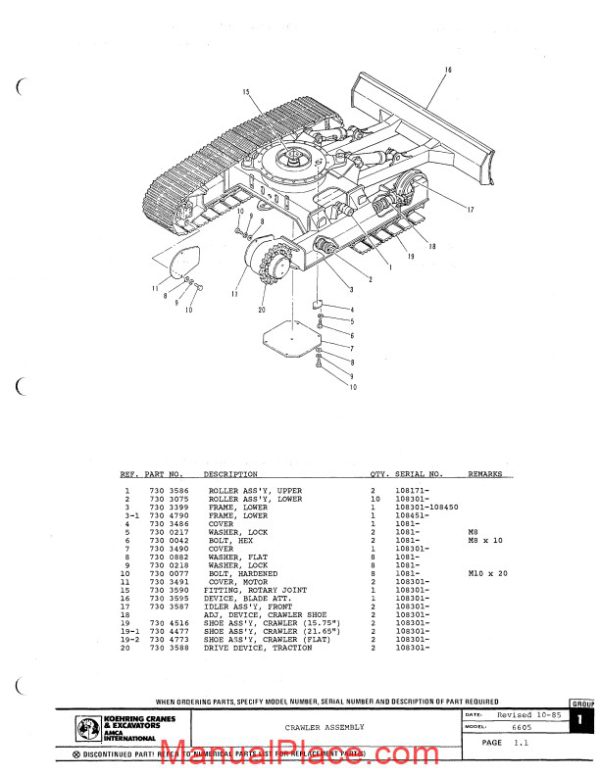 koehring and bantam excavators 6605 parts book 108301 page 3