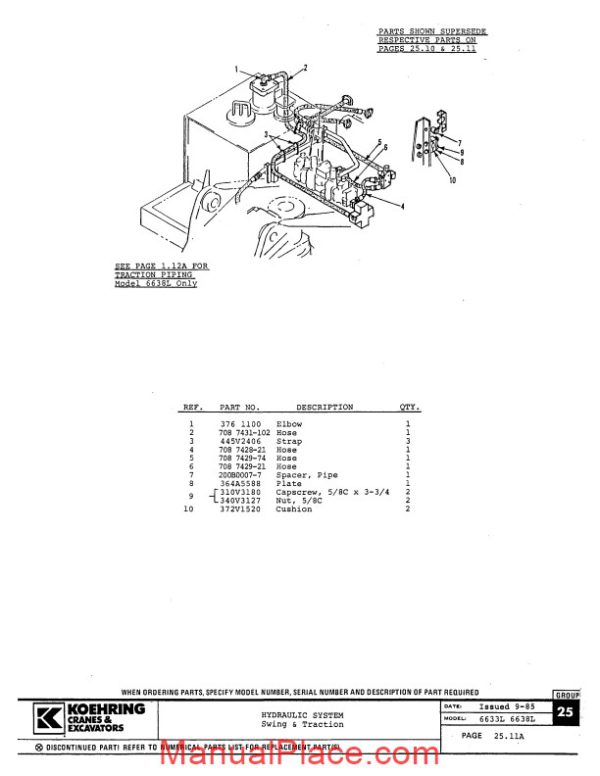 koehring and bantam excavators 6633l parts book supplement page 1