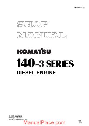 komatsu 140 3 series diesel engine shop manual page 1