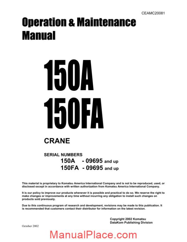 komatsu 150a 150fa operation maintenance manual page 1