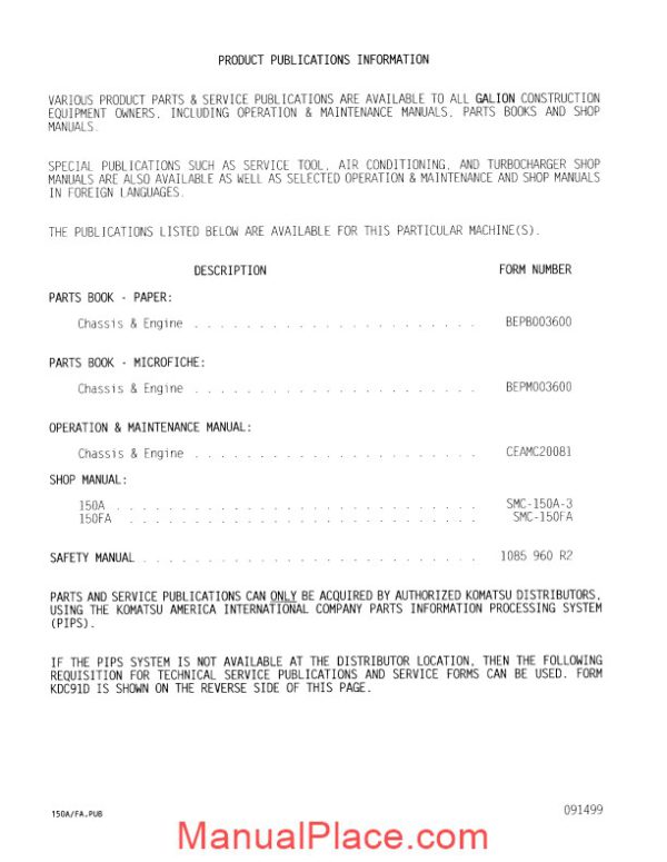 komatsu 150a 150fa operation maintenance manual page 2