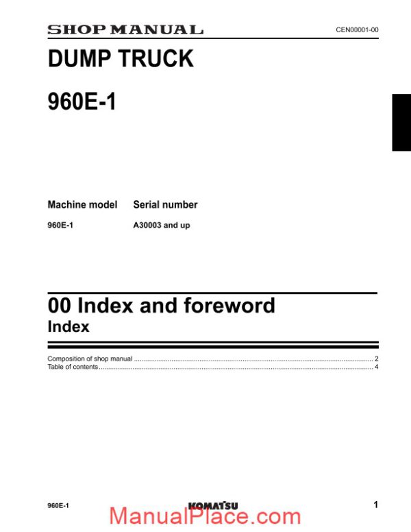 komatsu 960e 1 dump truck shop manual page 3