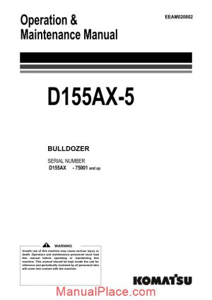 komatsu bulldozer d155ax 5 operation maintenance manual page 1