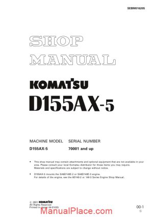 komatsu bulldozer d155ax 5 shop manual page 1