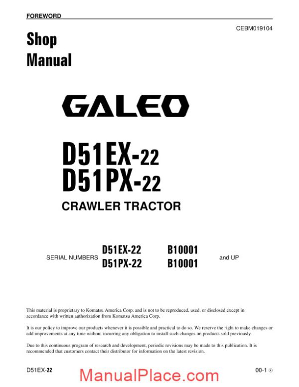 komatsu bulldozer d51ex 22 d51px 22shop manual shop manual page 1