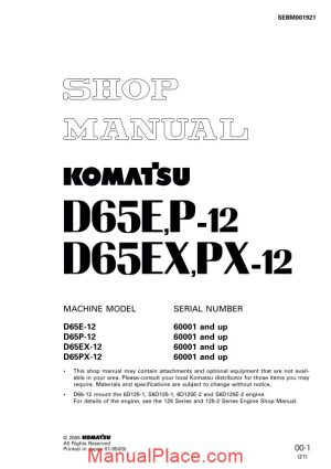 komatsu bulldozer d65 e p ex px 12 shop manual page 1