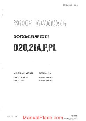 komatsu bulldozers d20a 5 shop manual page 1