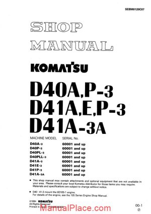 komatsu bulldozers d41p 3 shop manual page 1