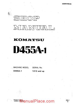 komatsu bulldozers d455a 1 shop manual page 1