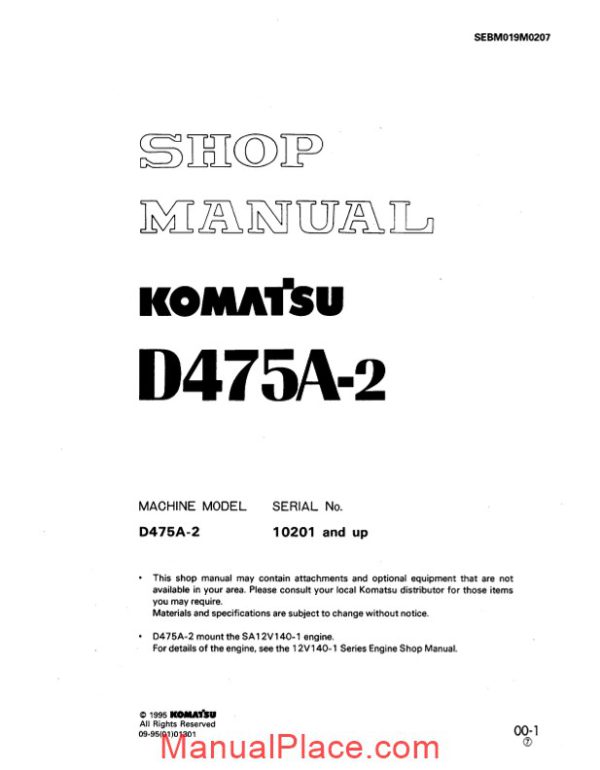 komatsu bulldozers d475a 2 shop manual page 1