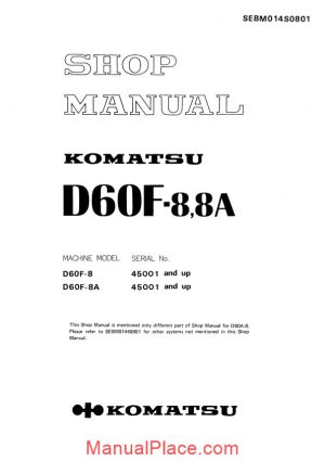 komatsu bulldozers d60f 8a shop manual page 1