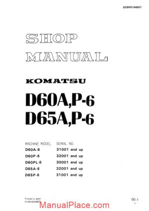 komatsu bulldozers d60pl 6 shop manual page 1