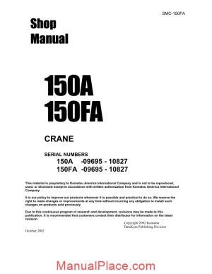 komatsu crane 150a 150fa shop manual page 1