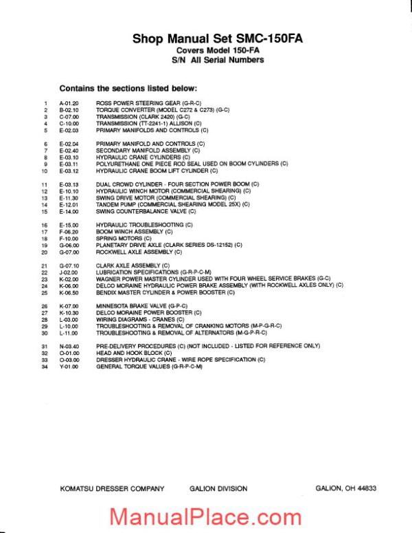 komatsu crane 150a 150fa shop manual page 2