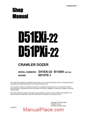 komatsu crawler doozer d51pxi 22 shop manual page 1