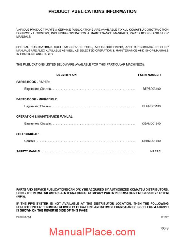 komatsu crawler excavator pc200z 6le shop manual page 3