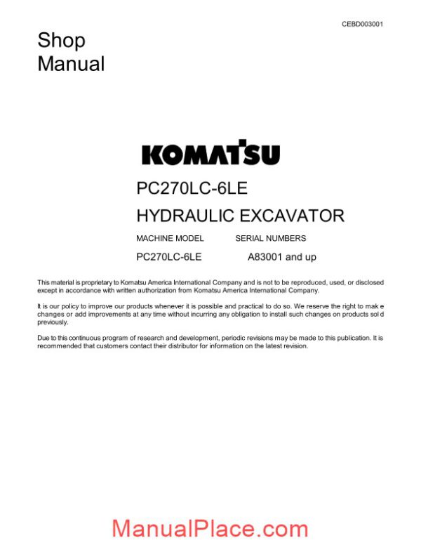 komatsu crawler excavator pc270lc 6le shop manual page 1