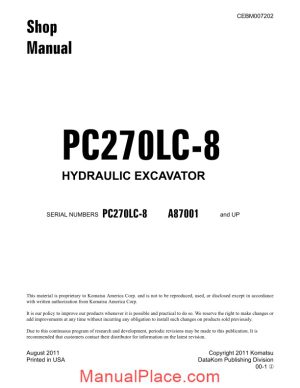 komatsu crawler excavator pc270lc 8 shop manual page 1