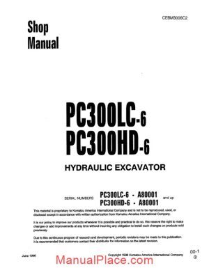 komatsu crawler excavator pc300 6hd shop manual page 1