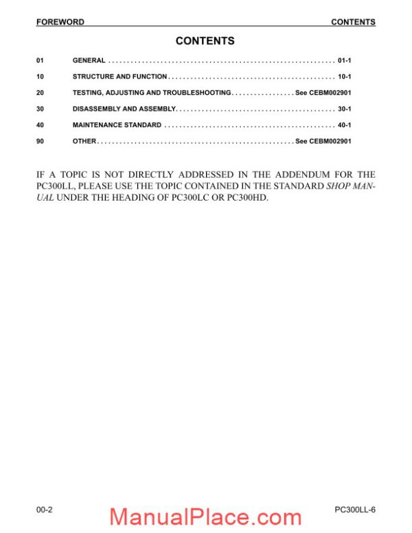 komatsu crawler excavator pc300ll 6 shop manual page 2