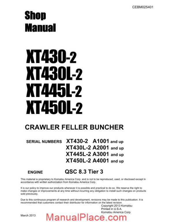 komatsu crawler feller buncher xt430 2 shop manual page 1