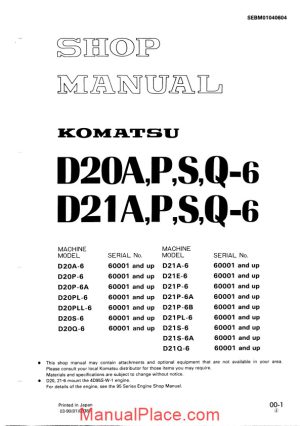 komatsu crawler loader d20q 6 shop manual page 1