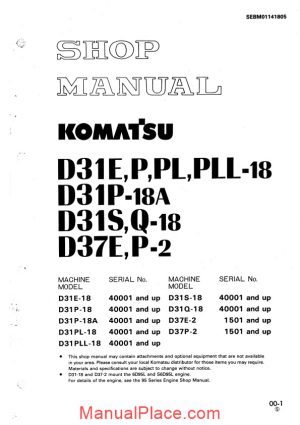 komatsu crawler loader d31q 18 shop manual page 1