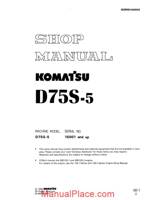 komatsu crawler loader d75s 5 shop manual page 1