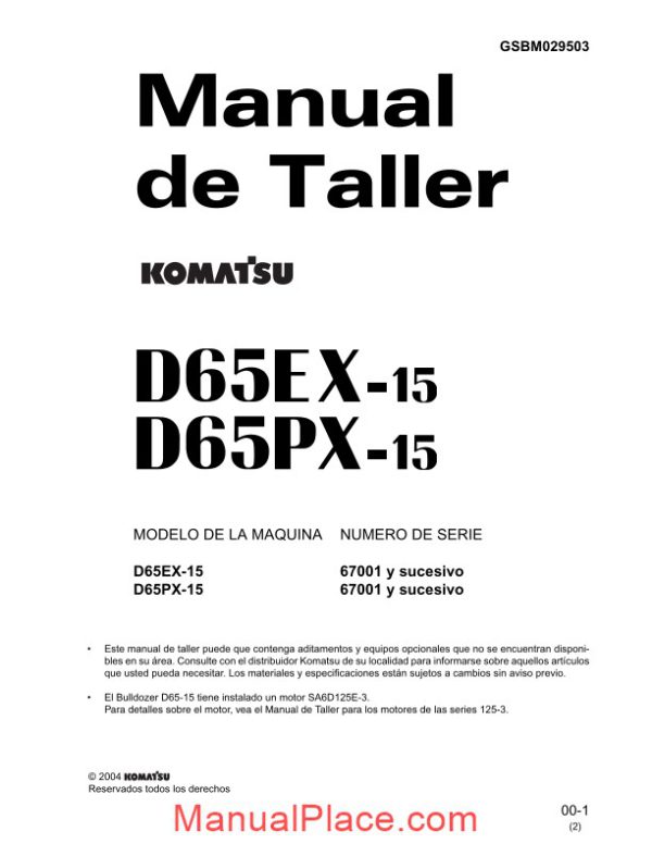 komatsu d65px d65ex shop manual page 1