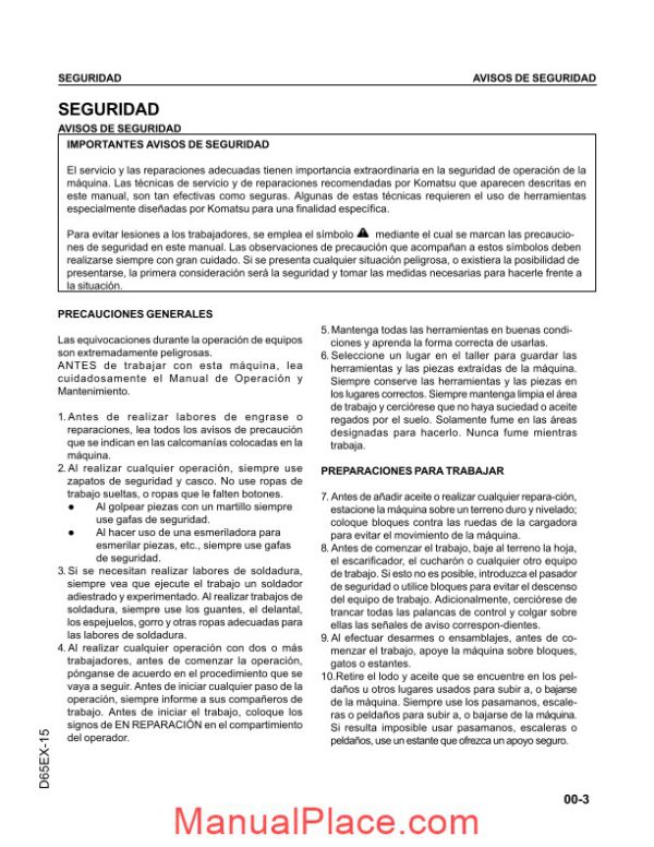 komatsu d65px d65ex shop manual page 3