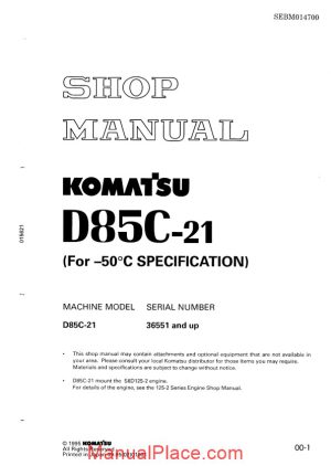 komatsu d85c 21 50c shop manual sebm014700 page 1