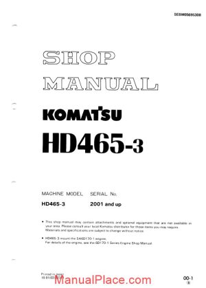 komatsu dump truck hd465 3 shop manual sebm0569s308 page 1