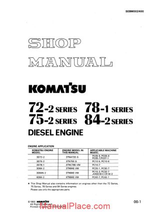 komatsu engine 3d72 2 workshop manuals page 1