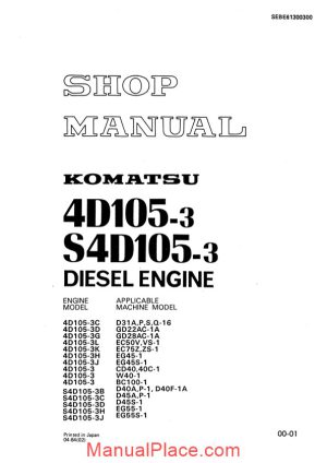 komatsu engine 4d105 3 workshop manuals page 1