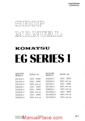 komatsu engine generator eg15 3 shop manual page 1