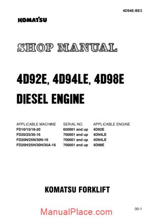 komatsu forklift 4d92e 4d94le 4d98e shop manual page 1