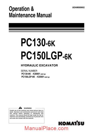 komatsu hydraulic excavator pc130 pc150lgp 6k operation maintenance manual page 1