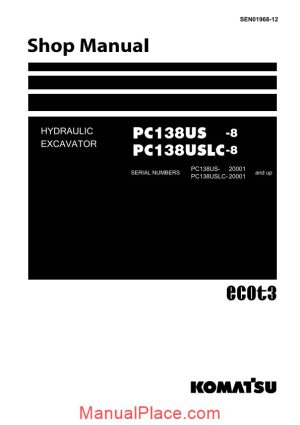 komatsu hydraulic excavator pc138 us 8 shop manual page 1