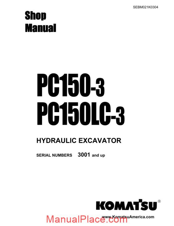 komatsu hydraulic excavator pc150 3 shop manual page 1