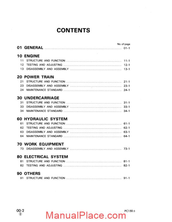 komatsu hydraulic excavator pc150 3 shop manual page 3