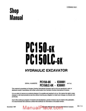 komatsu hydraulic excavator pc150 6k shop manual 25k14413 page 1