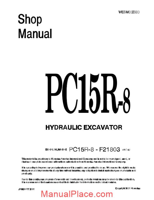 komatsu hydraulic excavator pc15r8 2 shop manual page 1