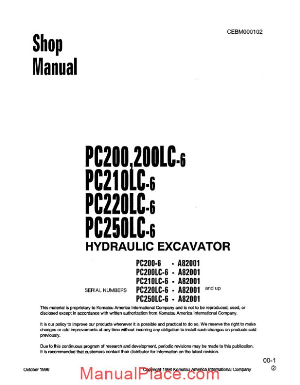 komatsu hydraulic excavator pc200 250lc 6 shop manual page 1