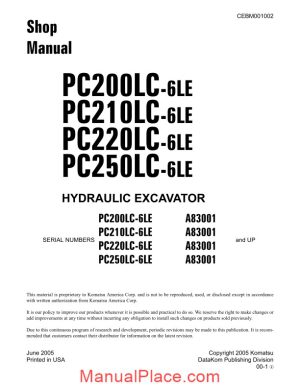 komatsu hydraulic excavator pc200lc 210lc 220lc 250lc 6le shop manual page 1