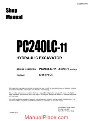 komatsu hydraulic excavator pc240lc 11 usa shop manual page 1